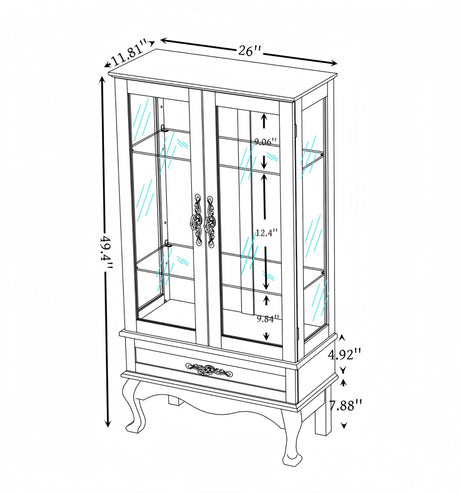 KEIKI Lighted Glass Display Curio Cabinet, 49" Tall Display Case with Adjustable Glass Shelves and Mirrored Back Panel for Living Room, Kitchen, Light Blub Included, Cherry KEIKI