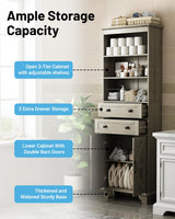 Seeday 72" Farmhouse Bathroom Storage Cabinet, Tall Kitchen Pantry Cabinet with 2 Drawers, Adjustable Shelves and Barn Door, Storage Cabinet for Bathroom, Living Room, Kitchen, Grey Seeday