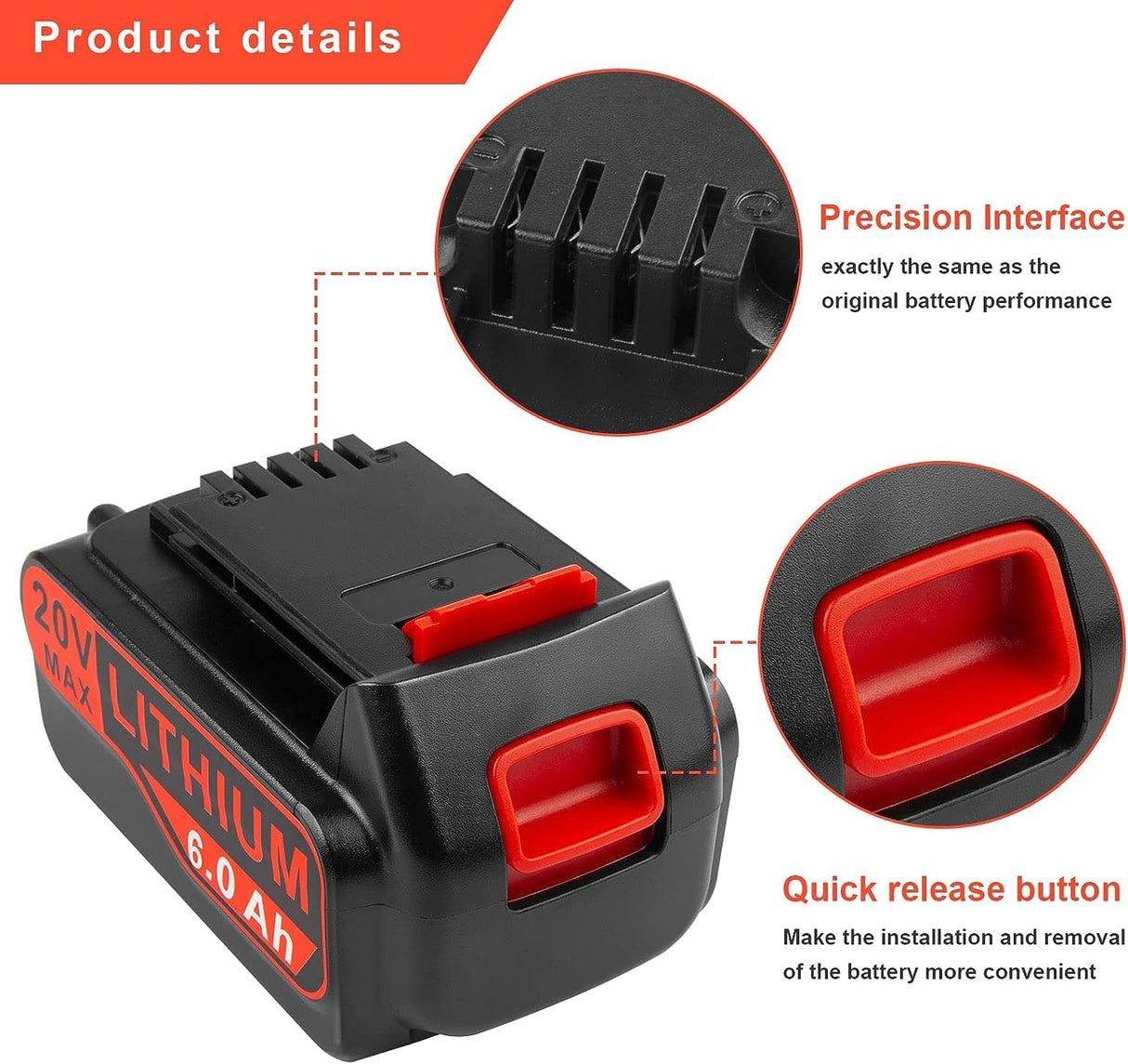 ARyee 6.0Ah 20V LBXR20 LBX4020 Lithium Battery Compatible with Black and Decker 20Volt Max LB20 LBX20 LBXR2020 LB2X4020-OPE LBXR20-OPE Cordless Power Drill Driver Tools ARyee