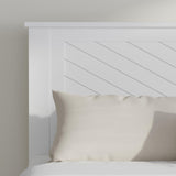 Serene Farmhouse Style Wood Bed Frame in Queen Size with Chevron Scoring Headboard, Coastal Modern Design, Sturdy, Easy Assembly, Ample Underbed Storage, White Finish ComfIQ