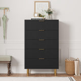 Garveehome Black Dresser, Modern 5 Drawer Dresser for Bedroom with Gold Handle and Large Drawer, Wood Double Chest of Drawers and Storage Organizer for Living Room, Hallway, Entryway Garveehome