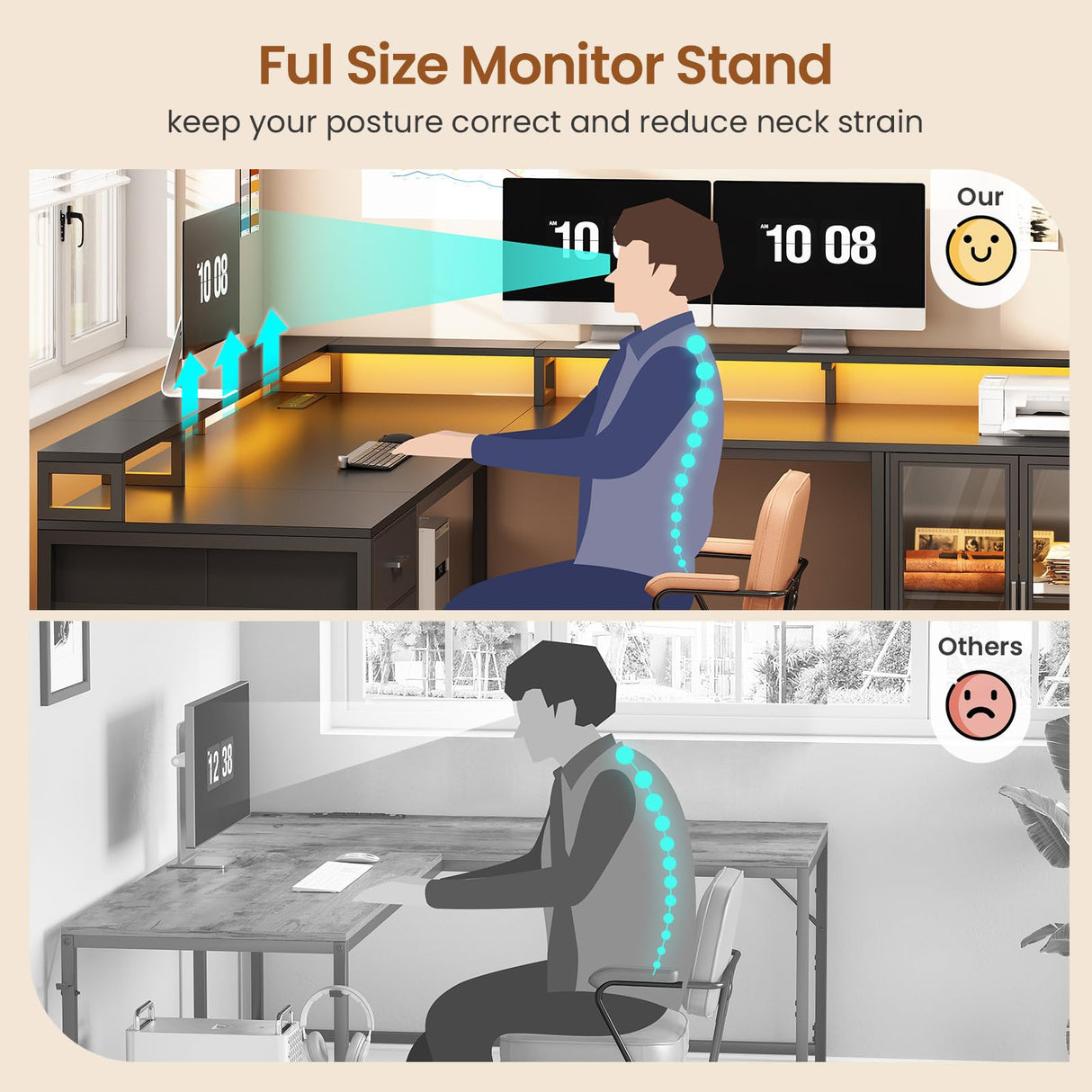 SEDETA L Shaped Gaming Desk with 4 Drawers, 109” Computer Desk with Display Cabinet, Home Office Desks with 2 Monitor Stands, CPU Stand, LED Lights and Power Outlet, Black SEDETA