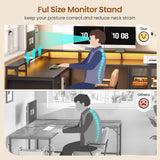 SEDETA L Shaped Gaming Desk with 4 Drawers, 109” Computer Desk with Display Cabinet, Home Office Desks with 2 Monitor Stands, CPU Stand, LED Lights and Power Outlet, Black SEDETA