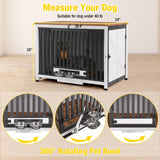 Aivituvin Dog Crate Furniture Foldable Side End Table Expandable Solid Wood Dog Kennel with 360° Rotatable Dog Bowls Indoor Cage, No Assembly Needed (Right Door) Aivituvin