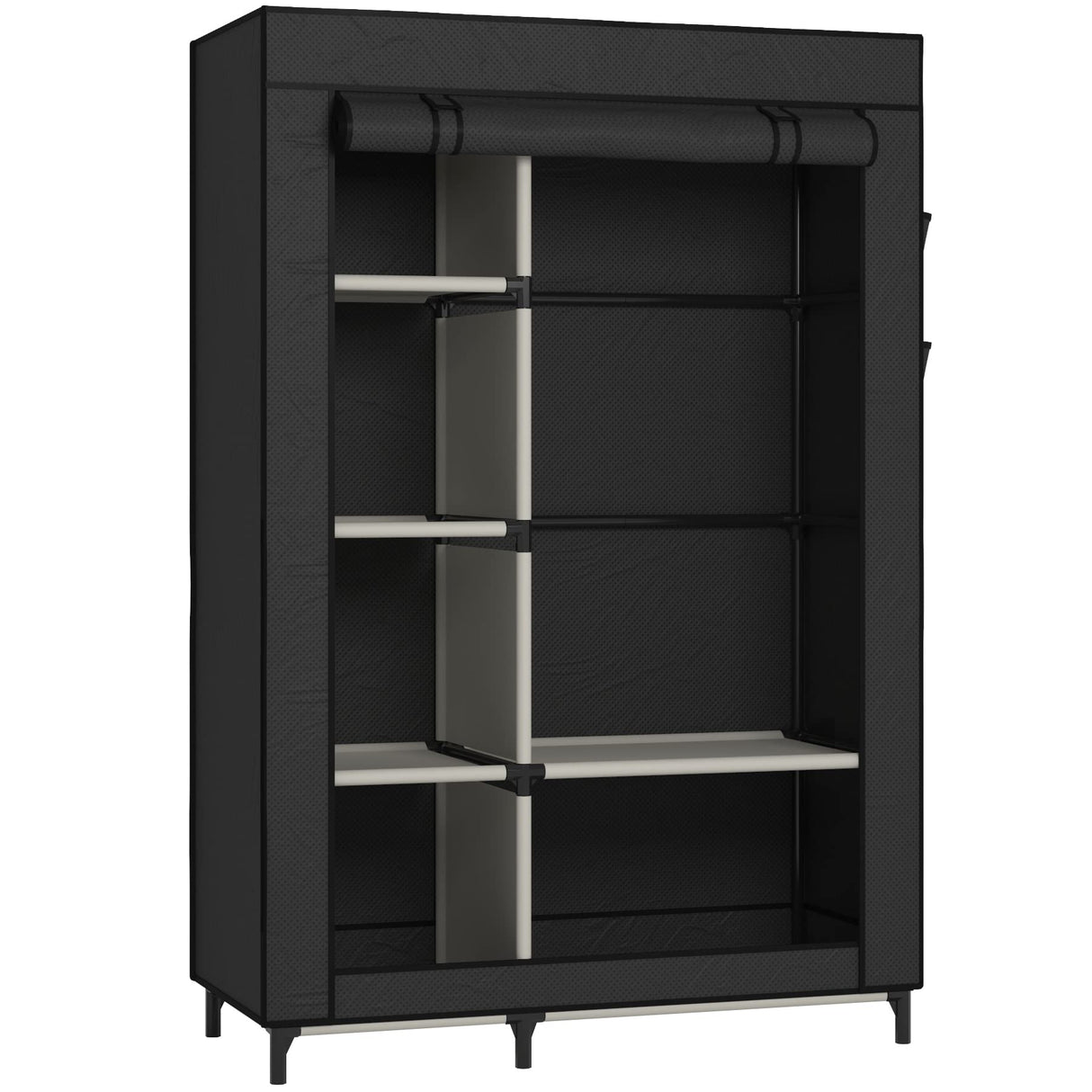 Buzowruil Canvas Wardrobe Portable Closet Wardrobe Clothes Storage with 6 Shelves and Hanging Rail,Non-Woven Fabric, Quick and Easy Assembly,Black Buzowruil