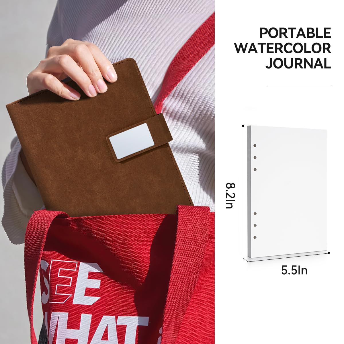 Lightwish Watercolor Sketchbook,100% Cotton Acid Free Watercolor Paper,300gsm/140lb Cold Press Watercolor Journal for Artists,Adults,Students,20 Sheets,9.25 * 6.3 Inches(Leather Brown) LIGHTWISH