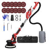 IMQUALI Drywall Sander with Vacuum Dust Collector(02/11/2025 Upgraded) 8-Amp Popcorn Ceiling Removal Tool with 7 Variable Speed 800-1800RPM, Extendable Handle, LED Light, 12pcs Sanding Discs, Red IMQUALI