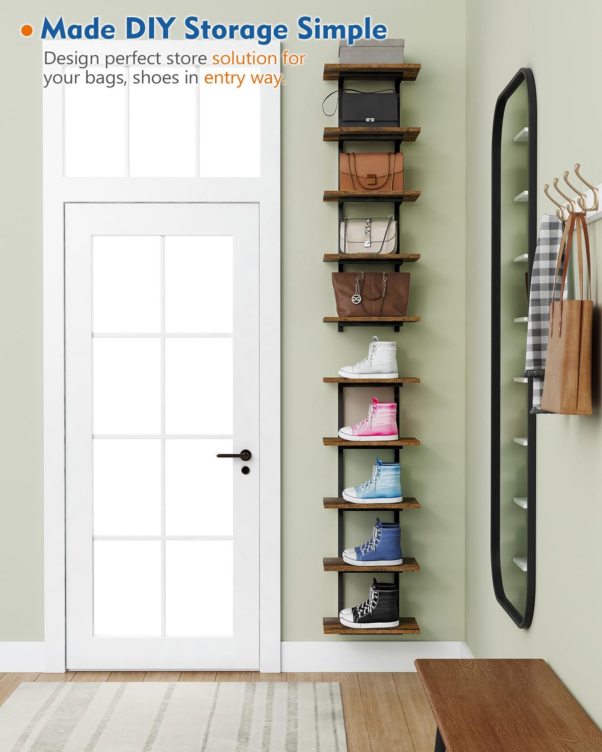 Harwaya 5 Tier Wall Bookshelf Unit for Bedroom Books, Large Floating Book Shelves Wall Mounted, Rustic Wood Lack Tiered Hanging Shelf for Kitchen Office Living Room Corner (Dark Brown) Harwaya