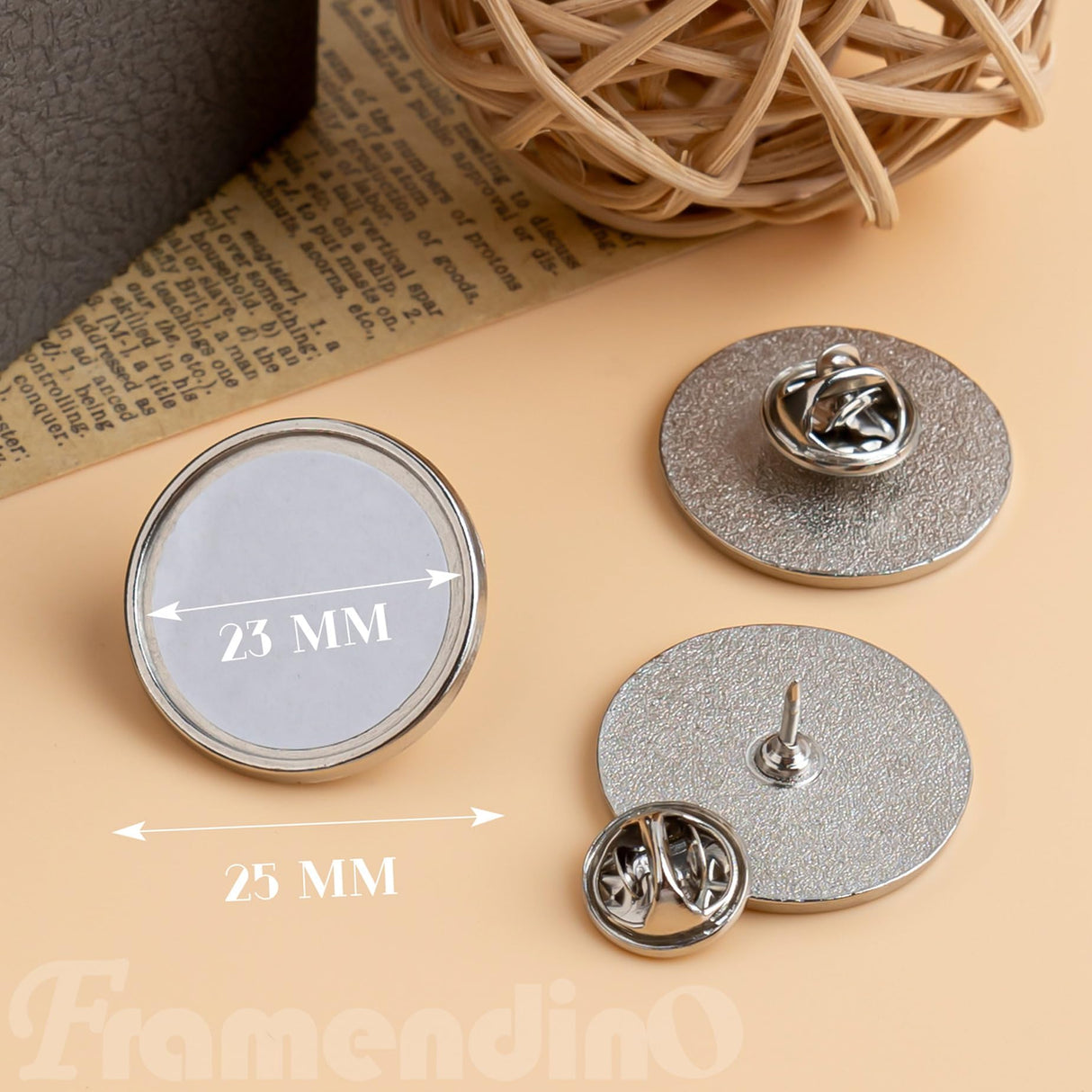 Framendino, 20 Pack Silver Sublimation Blank Pins DIY Button Badges Round Sublimation Blank Base Pin Aluminum Sheet with Butterfly Pin Backs for DIY Craft Lapel Jewelry Making Framendino