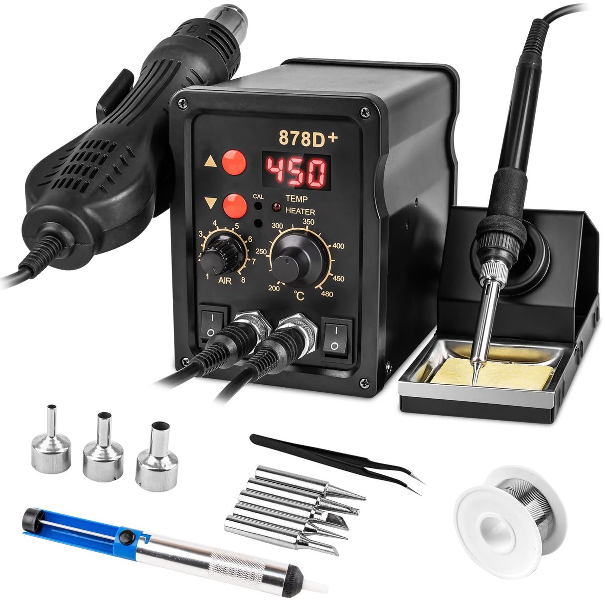Beaiguna 2 in 1 Hot Air Rework Soldering Iron Station Kit, Precision Circuit Board Soldering Gun Kit, Rapid Heat up Solder Station, Upgrade Dual System Independent Control, Auto Sleep & Calibration Beaiguna