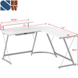 SHW Vista L-Shape Desk with Monitor Stand, White SHW