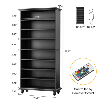 Tribesigns Narrow Tall Shoe Cabinet with LED Lighting, 9-Tier 30 Pairs Freestanding Shoes Storage Cabinet, Wood Shoe Organizer Cabinet with Solid Wooden Legs for Entryway (1, Black) - WoodArtSupply