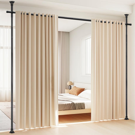 Room Divider, No Drilling Curtain Rod Room Dividers for Space Partition, Adjustable 4-10ft(H) 28-70inch(W) Heavy Duty Floor to Ceiling Tension Rod Temporary Wall Divider Privacy Separator Black HORSE SECRET
