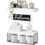 QEEIG ‎Bathroom Shelves Over Toilet - Paper Storage Wall Mounted Farmhouse Decor Decorations Aesthetic Décor Sign Small Floating Shelf 2+1 Set 16 inch, White and Black (020WB) QEEIG