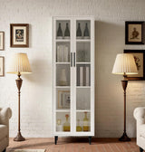 TUSY 70.9“ H Display Cabinet with Glass Doors, 5-Tier Curio Cabinet, Narrow Display Bookcase for Home, Office, Clinic, Pantry (White) TUSY