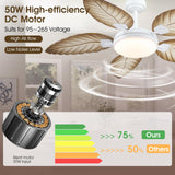 PHORUS 52" Palm Leaf Ceiling Fans with Lights, Outdoor Tropical Ceiling Fans with Remote for Patios Living Room, Dimmable, 6 Speeds, Reversible, Wood Grain PHORUS