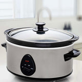 OVENTE Electric Slow Cooker with 3 Cooking Settings, Dishwasher-Safe Stoneware, Tempered Glass Lid and 3.7 Quart Oval Ceramic Pot Perfect for Entrees, Soups, Sauces, Stews and Dips, Silver SLO35ABR OVENTE