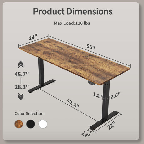 Agilestic Electric Standing Desk, 55 x 24 Inches Height Adjustable Desk, Sit Stand up Desk for Work Office Home, Ergonomic Rising Computer Table with Memory Preset, Rustic Brown Agilestic