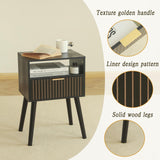 MaxSmeo Black Nightstand with Drawer, Mid Century Modern Bedside Table with Open Shelf Storage, End Table with Solid Wood Legs, Black MaxSmeo