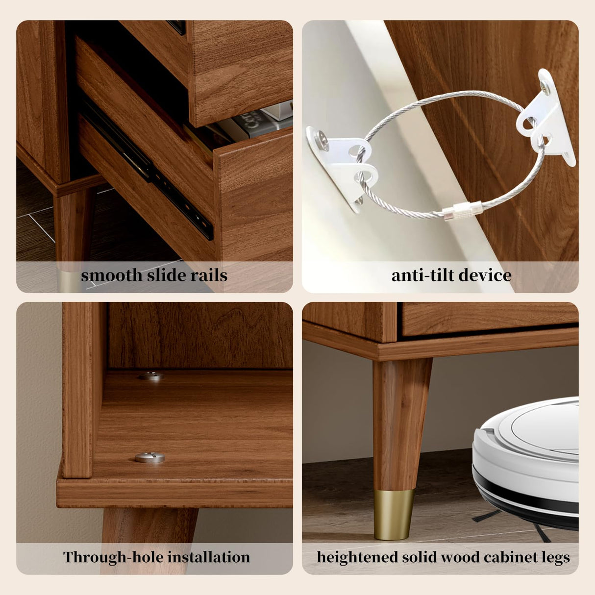 Chrangmay 6 Drawer Dresser,47" Wide Mid Century Chest of Drawers,Wooden Bedroom Drawer Dresser with 6 Storage Drawers for Bedroom,Living Room,with Anti-Tipping Device,Walnut Chrangmay