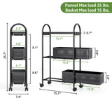 KINGRACK 3-Tier Slim Storage Cart with Pull Out Basket, Rolling Bathroom Organizer Utility, Metal Shelving Unit Slide Out, Lockable Wheels, Easy Assembly for Narrow Place, Kitchen, Laundry Room, Black KINGRACK