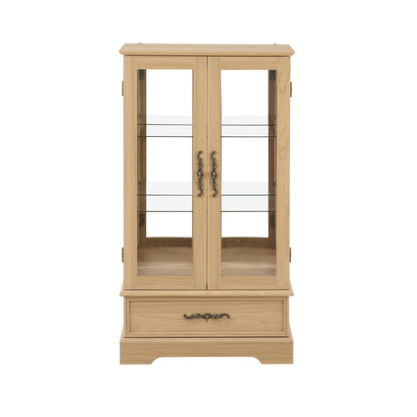 nifoti 47" H Lighted Curio Cabinet Display Case, Glass Cabinets with Adjustable Shelves,Tempered Glass Door and Drawer, Wooden Curio Cabinet with Mirrored Back Pane for Living Room (Light Oak) nifoti