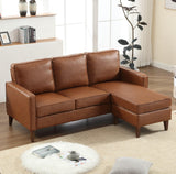 HAOMARKETS Faux Leather L Shaped Couch with Solid Wood Feet, 3-Seater Sofa with Reversible Chaise for Apartment, Sectional Couches for Living Room, Brown HAOMARKETS