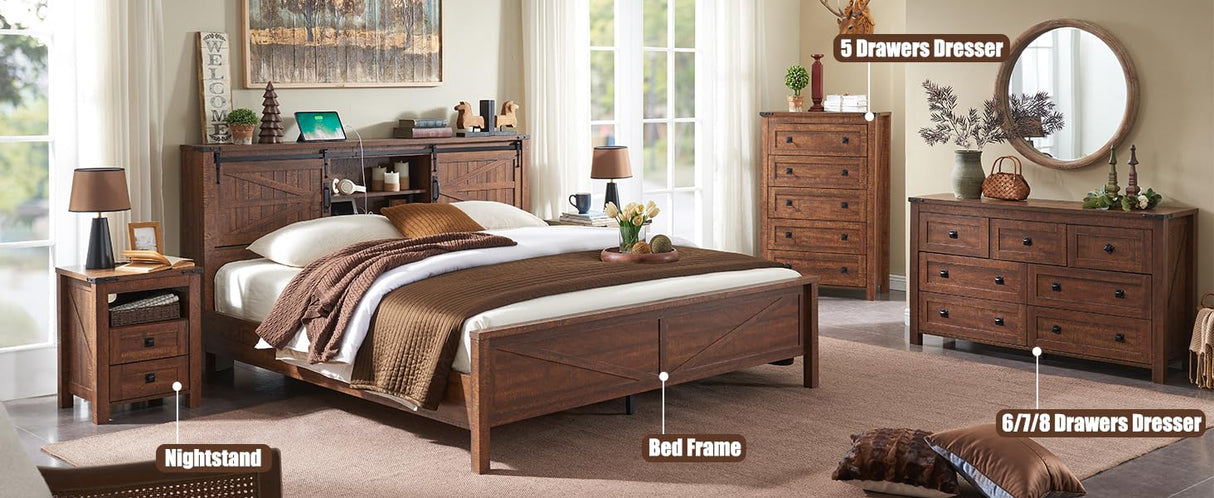 T4TREAM Farmhouse 7 Drawers Dresser for Bedroom, Wood Rustic Dresser Tv Stand, Storage Dressers Organizer for Bedroom, Living Room,Hallway, Reclaimed Barnwood T4TREAM