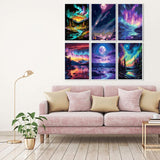 Fuinkqe 6 Pack Paint by Number Kit for Adults Beginner, Polar Lights Moon Landscape DIY Acrylic Painting Paint by Numbers Kits on Canvas for Gift Home Wall Decor 10x14inch Fuinkqe