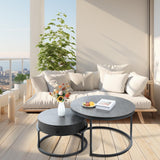 Round Nesting Coffee Tables Set: Gray Marble End Tables Set of 2 - Modern Metal Stacking Side Tables for Living Room Small Spaces Paradmas