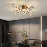 Qgiytp Vintage Gold Semi Flush Mount Ceiling Light 8-Light Glass Sputnik Chandeliers Mid Century Modern Crystal Ceiling Light Fixture for Living Room Dining Room Bedroom Kitchen Foyer Qgiytp