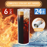 YOUKE OLA 16 Pack Sublimation Tumblers Flat Edge Blanks Skinny Straight Bulk 20 oz, Stainless Steel Double Wall Insulated Sublimation with Straw & Lids for Heat Transfer, White YOUKE OLA
