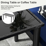 HLNPTN 7-Piece Patio Furniture Set, Outdoor Couch with Dining Table & Ottomans, PE Rattan Sofa Set with Cushions for Deck, Yard, Poolside (Blue) HLNPTN