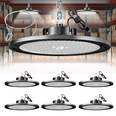 ELEKICO Super Bright 250w UFO LED High Bay Light 35000lm with Plug 5ft Cable (Eqv.1000w Mh/Hps/Hid),5000k High Bay Led Shop Lights Garage Lighting for Garage Factory Workshop Warehouse Barn -6pack ELEKICO