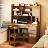 HM&DX Home Office Computer Desk with Hutch,Wood Writing Desk Study Desk with Drawers,Modern Furniture Wooden Desk with Open Storage Cubby,Study Table Computer Desk Makeup Workstation HM&DX