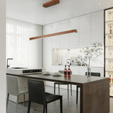 YISDESIGN 39" Wood Linear Pendant Light Modern LED Dimmable Ceiling Hanging Light Fixture Wood Linear Chandeliers 24w for Dining Room Kitchen Island Pool Table Bar Walnut Color (with Remote Control) YISDESIGN