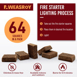 Fire Starter Squares 64 - Fire Starters for Fireplace,Chimney,BBQ Grill,Camping Fire,Wood Stove - Water Resistant and Safe Odourless - Camping Accessories AWEASROY