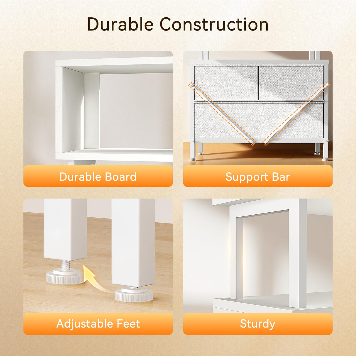 Casaottima 7 Tier Bookshelf, Tall Geometric Bookcase with Fabric Drawers, Modern Display Book Shelves Book Case for Living Room Bedroom, Wood Decorative Standing Shelving Unit for Home Office, White Casaottima