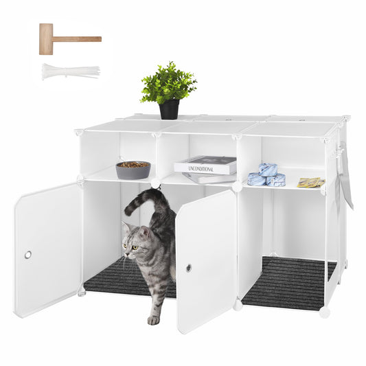 Hzuaneri Cat Litter Box Enclosure, Small Pet Enclosure, Hidden Cat Litter Box Furniture with Carpet, Easy to Clean, 35.4 x 18.5 x 22.4 inches, Bedroom, Living Room, Balcony, White CB83299WT - WoodArtSupply