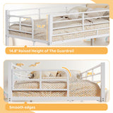 VINGLI Bunk Bed Twin Over Twin with 15 Inches Extra High Guardrail 2 Deckers Bunk Bed with Stairs & Flat Rungs, Heavy Duty Metal Slats, No Box Spring Needed, White VINGLI