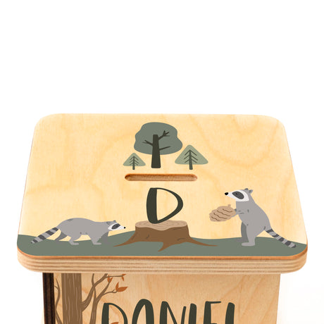 Wooden Piggy Bank for Kids and Adults, Personalized Gift Handmade in USA by BloomOwl, Custom Piggy Bank, Personalized Banks for Kids, Gifts for Baby Boys and Girls (Woodland) BloomOwl