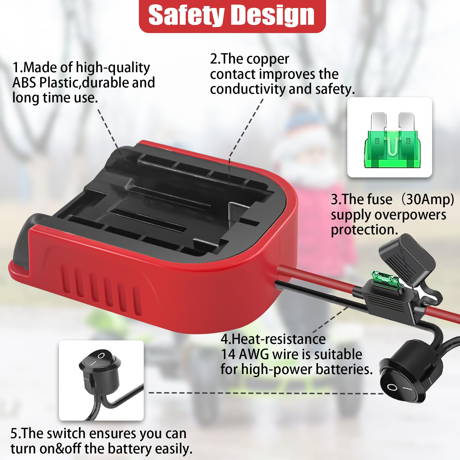 1Pack Power Wheel Adapter for Craftsman 20V Lithium Battery Adapter Kit with Switch & Fuses & Wire Terminals, with 14 Gauge Wire,Power Convertor for DIY Ride On Truck,RC Toys,Robotics and Wor - WoodArtSupply