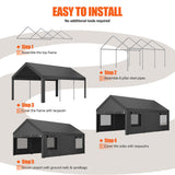 JAMFLY Carport, 12x20 ft Heavy Duty Carport with Roll-up Windows, Portable Garage with Removable Sidewalls & Doors, Car Canopy with Sandbags and All-Season Tarp for Car Boat Truck Motorcycle JAMFLY