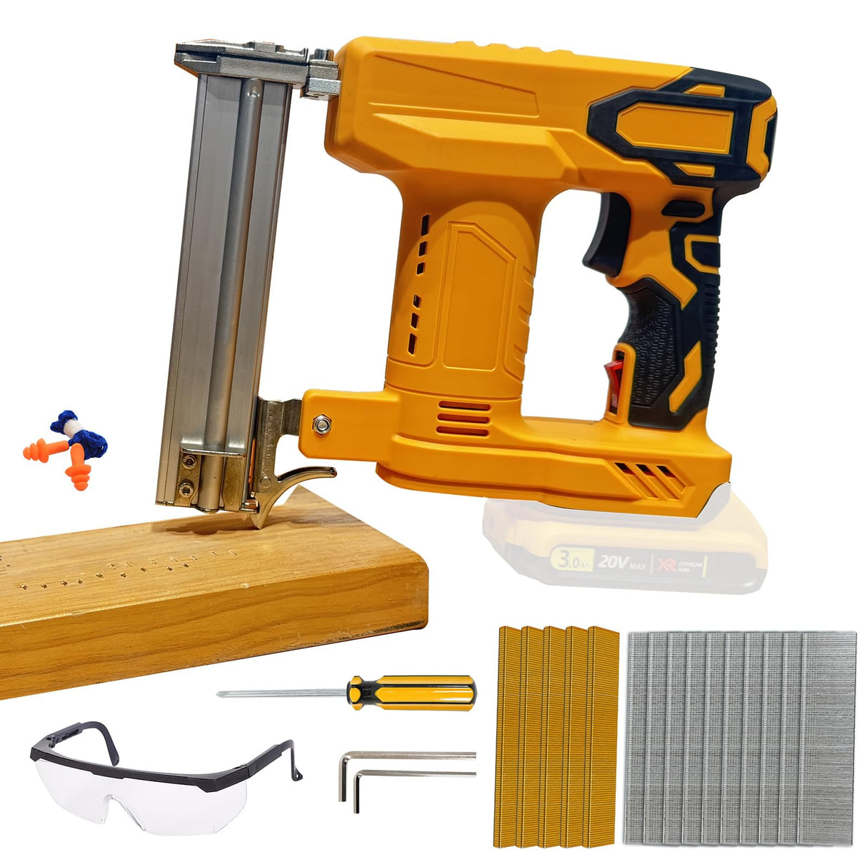 18GA Cordless Brad Nailer for Dewalt 20V MAX Battery, 2-in-1 Electric Nail Gun/Staple Gun, with 1000pcs Nails and 500pcs Staples, for Upholstery Woodworking, Tool Only (Yellow) Yuqutum