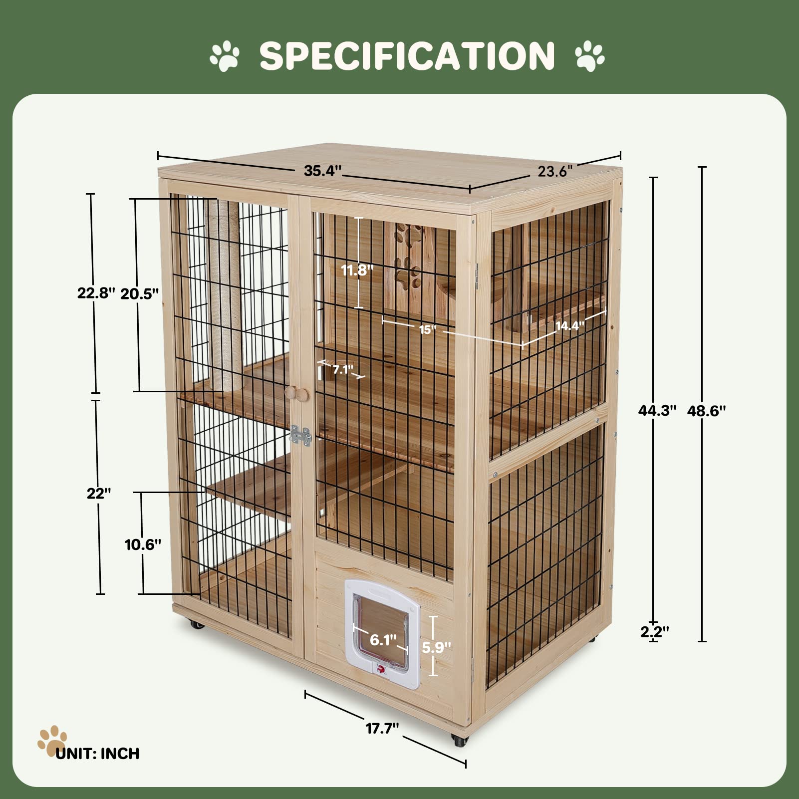 PANTAZO Wooden Cat House Large Space Cat Cage with Scratching Post and Lockable Wheels Double Layer Cat House with Escape Door Outdoor/Indoor… - WoodArtSupply