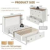 AMERLIFE Queen Size Murphy Bed, Farmhouse Cabinet Bed Frame with Charging Station and Storage Drawer for Bedroom/Office/Guest Room, White+Barnwood AMERLIFE