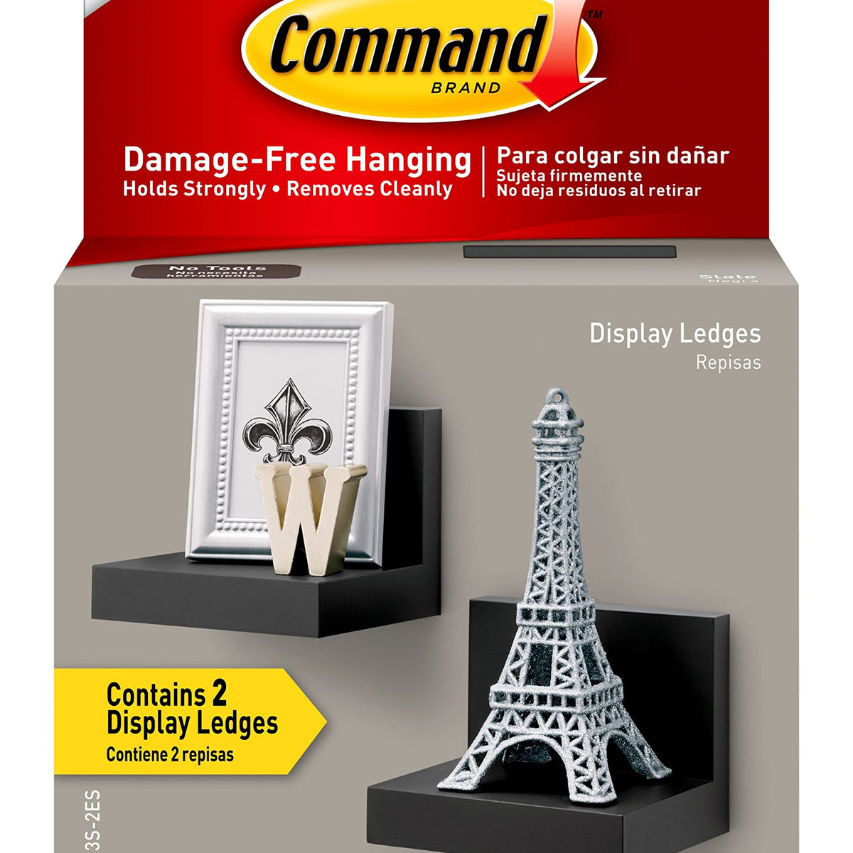 Command Display Ledges, Holds up to 2 lb, Slate, 2 Ledges with 8 Mediu ...