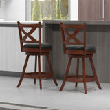 Giantex 24” Bar Stools Set of 4, 360° Swivel Counter Height Stools with Back, Solid Rubber Wood Frame, Leather Padded Seat, Vintage Upholstered Armless Farmhouse Barstools for Kitchen Island Home Bar Giantex
