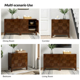 HULALA HOME Modern Buffet Cabinet Kitchen Storage Cabinet with 3D Geometric Design, Free Standing Sideboard Solid Wood Legs Adjustable Shelf, Walnut Accent Cabinet for Living Room Dining Room Hallway HULALA HOME