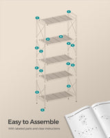 SONGMICS 5-Tier Metal Storage Rack, Shelving Unit with X Side Frames, Dense Mesh, 12.6 x 23.6 x 57.3 Inches, for Entryway, Kitchen, Living Room, Bathroom, Industrial Style, Cloud White UBSC165W01 SONGMICS